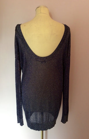 Reiss Margarita Dark Midnight Blue Sparkle Fine Knit Jumper Size L - Whispers Dress Agency - Sold - 3
