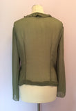 Jigsaw Green Silk V Neckline Frill Trim Blouse Size 12 - Whispers Dress Agency - Womens Shirts & Blouses - 2