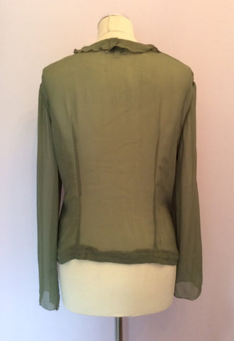 Jigsaw Green Silk V Neckline Frill Trim Blouse Size 12 - Whispers Dress Agency - Womens Shirts & Blouses - 2
