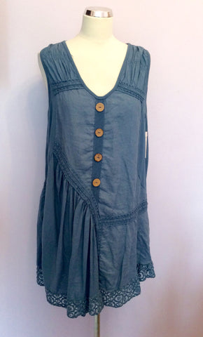 BRAND NEW MADE IN ITALY BLUE LINEN TUNIC TOP SIZE XL - Whispers Dress Agency - Womens Tops - 1