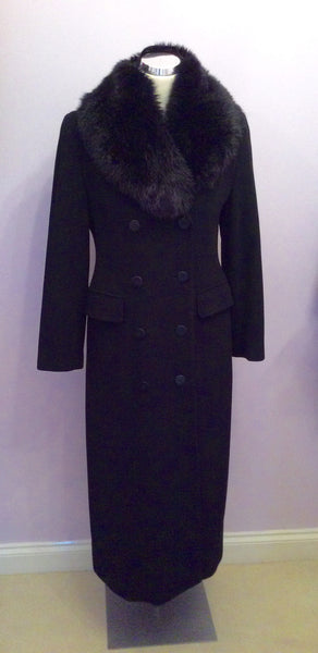 Minuet Black Detachable Fur Collar Wool & Cashmere Blend Coat Size 10 - Whispers Dress Agency - Sold - 1