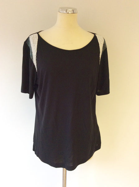JAEGER BLACK BEADED TRIM SHORT SLEEVE TOP SIZE L - Whispers Dress Agency - Womens Tops - 1