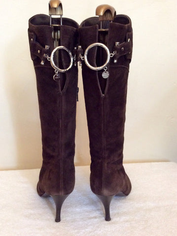 Karen Millen Brown Suede Calf Length Boots Size 3.5/36 - Whispers Dress Agency - Womens Boots - 4