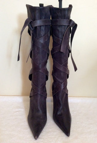 New Faith Damson Leather Lace Up Strap Boots Size 7/40 - Whispers Dress Agency - Sold - 3
