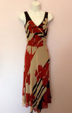 Monsoon Black, Beige & Red Floral Print Silk Dress Size 8 - Whispers Dress Agency - Womens Dresses - 1