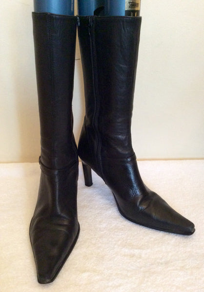Moda In Pelle Black Leather Calf Length Boots Size 4/37 - Whispers Dress Agency - Womens Boots - 1