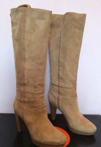 Karen Millen Camel Suede Knee Length Boots Size 7/40 - Whispers Dress Agency - Womens Boots - 2