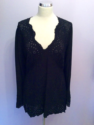 GHOST BLACK BROIDERY ANGLAISE TOP SIZE L - Whispers Dress Agency - Womens Tops - 1