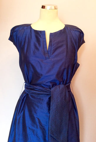 COAST ELECTRIC BLUE SILK CAP SLEEVE TIE WAIST DRESS SIZE 14 - Whispers Dress Agency - Sold - 2