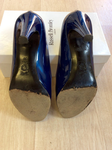 RUSSELL & BROMLEY BLUE PATENT LEATHER HEELS SIZE 6/39 - Whispers Dress Agency - Womens Heels - 6