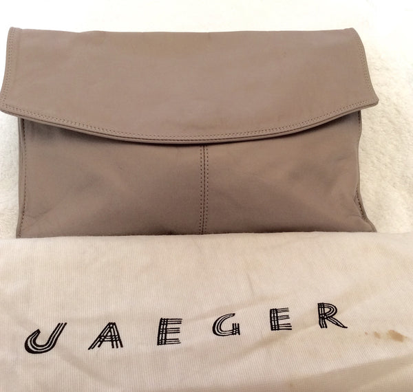 Vintage Jaeger Beige Leather Clutchbag - Whispers Dress Agency - Sold - 1