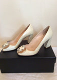Prada Cream Patent Leather Peeptoe Heels Size 3.5/36 - Whispers Dress Agency - Womens Heels - 4