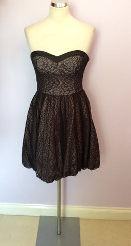 Coast Black Lace & Mink Lined Strapless Dress Size 8 - Whispers Dress Agency - Womens Dresses - 1