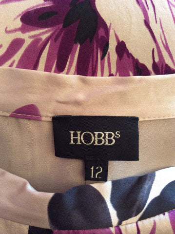 Hobbs Oyster Beige & Purple Floral Print Silk Skirt Size 12 - Whispers Dress Agency - Womens Skirts - 3