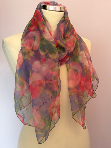 Vintage Jaeger Blue  & Pink Floral Print Silk Scarf - Whispers Dress Agency - Sold
