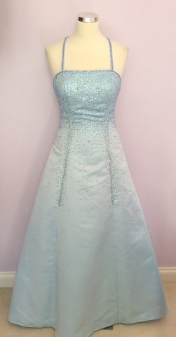 Dynasty Pale Blue Beaded & Sequined Ball Gown / Prom Dress Size S - Whispers Dress Agency - Womens Dresses - 2