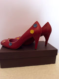 Kurt Geiger Dark Red Leather Flower Trim Heels Size 7.5/41 - Whispers Dress Agency - Sold - 3