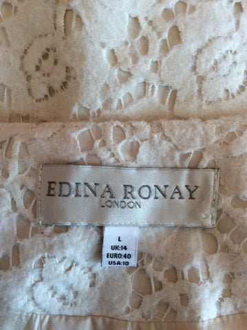 Edina Ronay Ivory Lace 3/4 Sleeve Jacket Size L - Whispers Dress Agency - Womens Coats & Jackets - 3