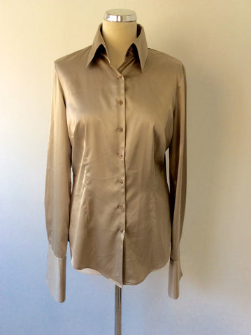 HAWES & CURTIS GOLD MATT SATIN FITTED DOUBLE CUFF SHIRT SIZE 14 - Whispers Dress Agency - Sold - 1