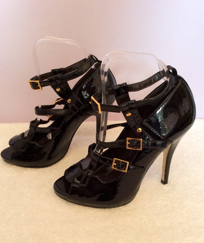 Kurt Geiger Black Patent Peeptoe Buckle Straps Heels Size 5/38 - Whispers Dress Agency - Sold - 3