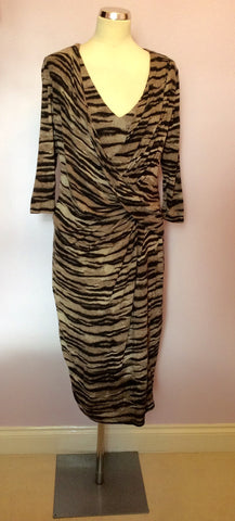 Isabel De Pedro Brown Print Wrap Style Dress Size 16 - Whispers Dress Agency - Womens Dresses - 1