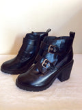 Brand New Schuh Black Buckle Trim Ankle Boots Size 6/40 - Whispers Dress Agency - Womens Boots - 2