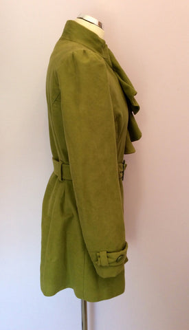 Red Herring Olive Green Frill Front Belted Jacket Size 12 - Whispers Dress Agency - Womens Coats & Jackets - 3