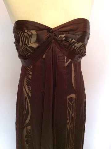 MONSOON DARK BROWN SILK BLEND STRAPLESS MAXI DRESS SIZE 12 - Whispers Dress Agency - Womens Dresses - 2