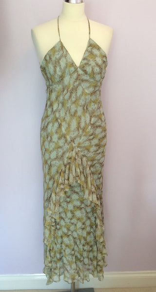 Nicole Farhi Green & Brown Print Silk Strappy Dress Size 6 - Whispers Dress Agency - Sold - 1