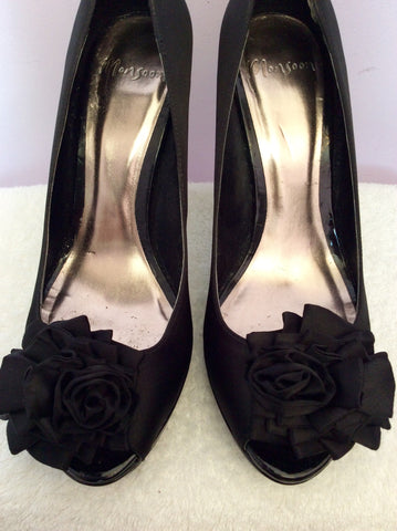 Monsoon Black Satin Flower Corsage Front Peeptoe Heels Size 6/39 - Whispers Dress Agency - Sold - 3