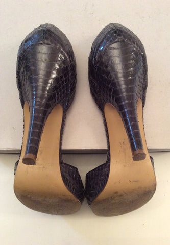 FRENCH CONNECTION BLACK LEATHER SNAKESKIN PEEPTOE HEELS SIZE 6/39 - Whispers Dress Agency - Womens Heels - 5