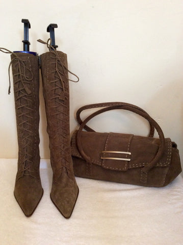 Brand New Ann Taylor Light Brown Suede Boots & Matching Handbag Size 3.5/36 - Whispers Dress Agency - Sold - 1