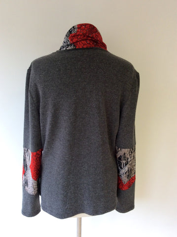JOSEPH RIBKOFF GREY,RED & BLACK LACE TRIM SPARKLE COWL NECK JUMPER SIZE 18 - Whispers Dress Agency - Sold - 4