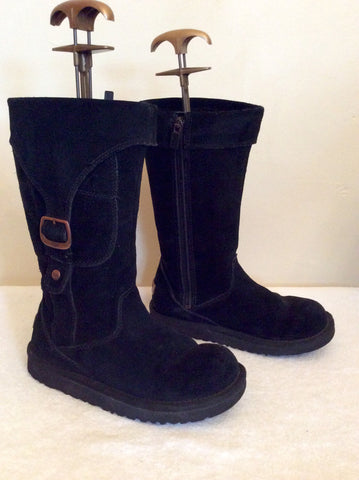 Ugg Black Sheepskin Buckle Trim Boots Size 1/32 - Whispers Dress Agency - Sold - 2