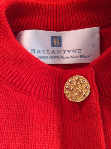 Ballantyne Red Merino Wool Cardigan Size 38" UK S/M - Whispers Dress Agency - Sold - 2