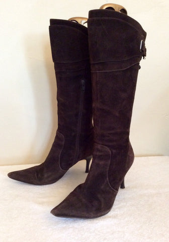 Karen Millen Brown Suede Calf Length Boots Size 3.5/36 - Whispers Dress Agency - Womens Boots - 2