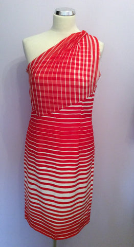 Louis Ferraud Red & White Stripe One Shoulder Dress Size 10 - Whispers Dress Agency - Sold - 7