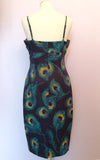 Karen Millen Dark Blue Peacock Print Dress Size 14 - Whispers Dress Agency - Sold - 4