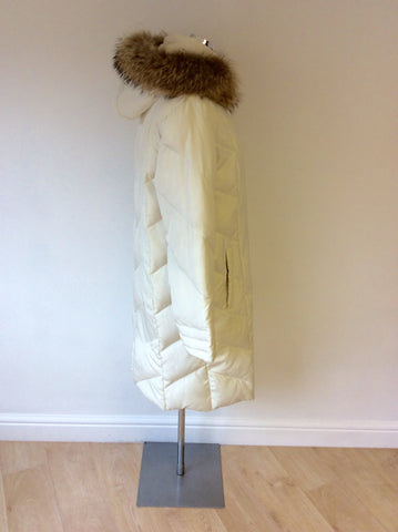 DAUNE LIMIDED EDITION WINTER IVORY FEATHER DOWN FILLED COAT WITH FUR TRIM HOOD SIZE 16 - Whispers Dress Agency - Womens Coats & Jackets - 3