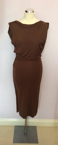 LK Bennett Brown Tann Drape Dress Size 12 - Whispers Dress Agency - Sold - 1