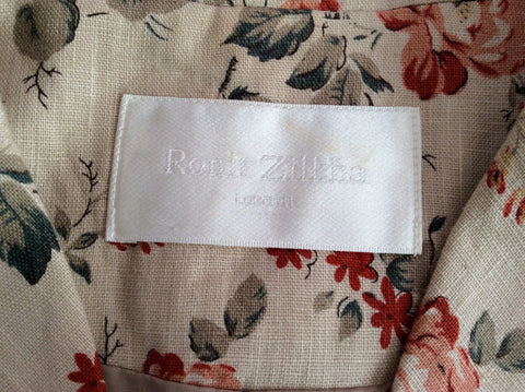 Ronit Zilkha Beige Floral Print Linen Jacket & Skirt Suit Size 10 - Whispers Dress Agency - Sold - 6