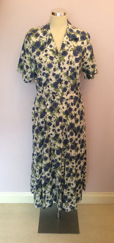 LIBERTY BLUE,WHITE & GREEN FLORAL PRINT COTTON DRESS SIZE 16 - Whispers Dress Agency - Sold - 1