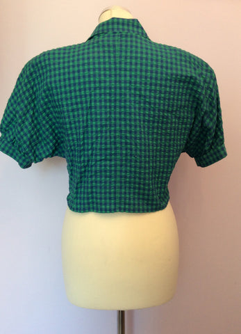 Vintage United Colours Of Benetton Blue & Green Check Crop Jacket Size 42 UK 10 - Whispers Dress Agency - Sold - 3
