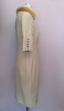 Escada Beige Wool Pencil Dress With Mink Fur Collar Size 38, UK 10 - Whispers Dress Agency - Sold - 2