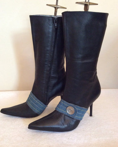 Miss Sixty Black Leather Calf Length Boots Size 5/38 - Whispers Dress Agency - Womens Boots - 2