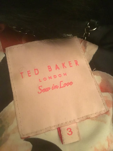 Ted Baker Black Leather Fur Collar Biker Jacket / Gilet Size 3 UK 12