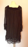 PHASE EIGHT BLACK SILK TIERED FRILL TRIM DRESS SIZE M - Whispers Dress Agency - Womens Dresses - 3