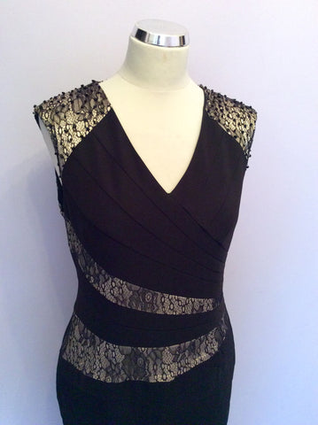 Brand New Alexon Black & Pale Gold Lace Trim Occasion Dress Size 14 - Whispers Dress Agency - Womens Dresses - 2