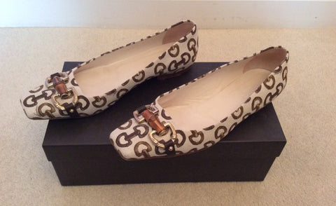 Gucci Cream & Brown Horse Bit Print Canvas Flats Size 4.5/37.5 - Whispers Dress Agency - Sold - 3