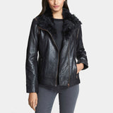 Brand New Ted Baker Black Leather Fur Collar Biker Jacket / Gilet Size 4 UK 12 - Whispers Dress Agency - Womens Coats & Jackets - 1